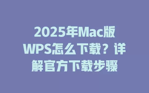 2025年Mac版WPS怎么下载？详解官方下载步骤 一