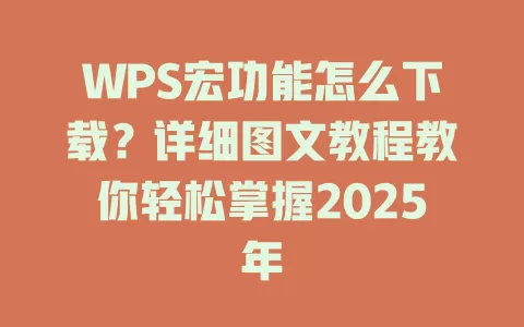 WPS宏功能怎么下载？详细图文教程教你轻松掌握2025年 一
